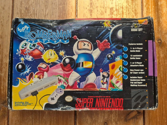 Super Bomberman Party Pak - Super Nintendo SNES - 100% Complete With Multitap