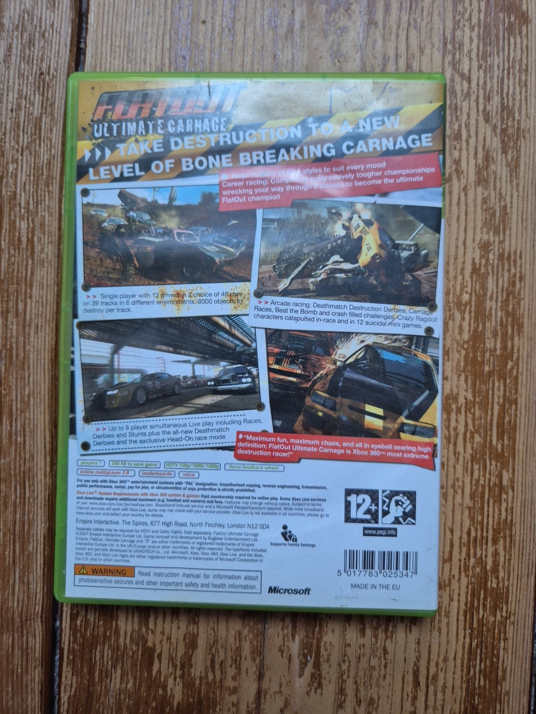 Flatout: Ultimate Carnage - Xbox 360 PAL UK Complete With Manual
