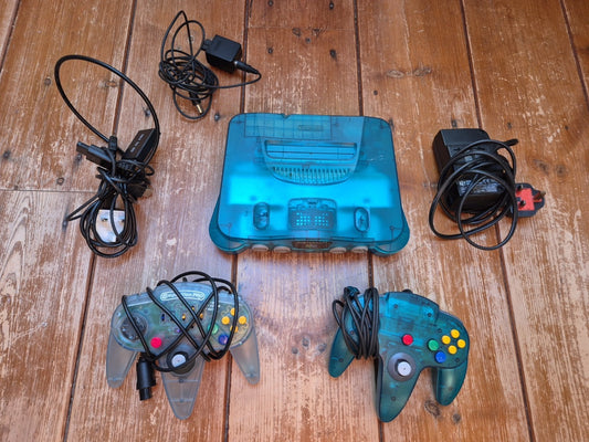 Nintendo 64 Ice Blue Clear Console PAL UK - Extra Controller + Expansion Pak N64